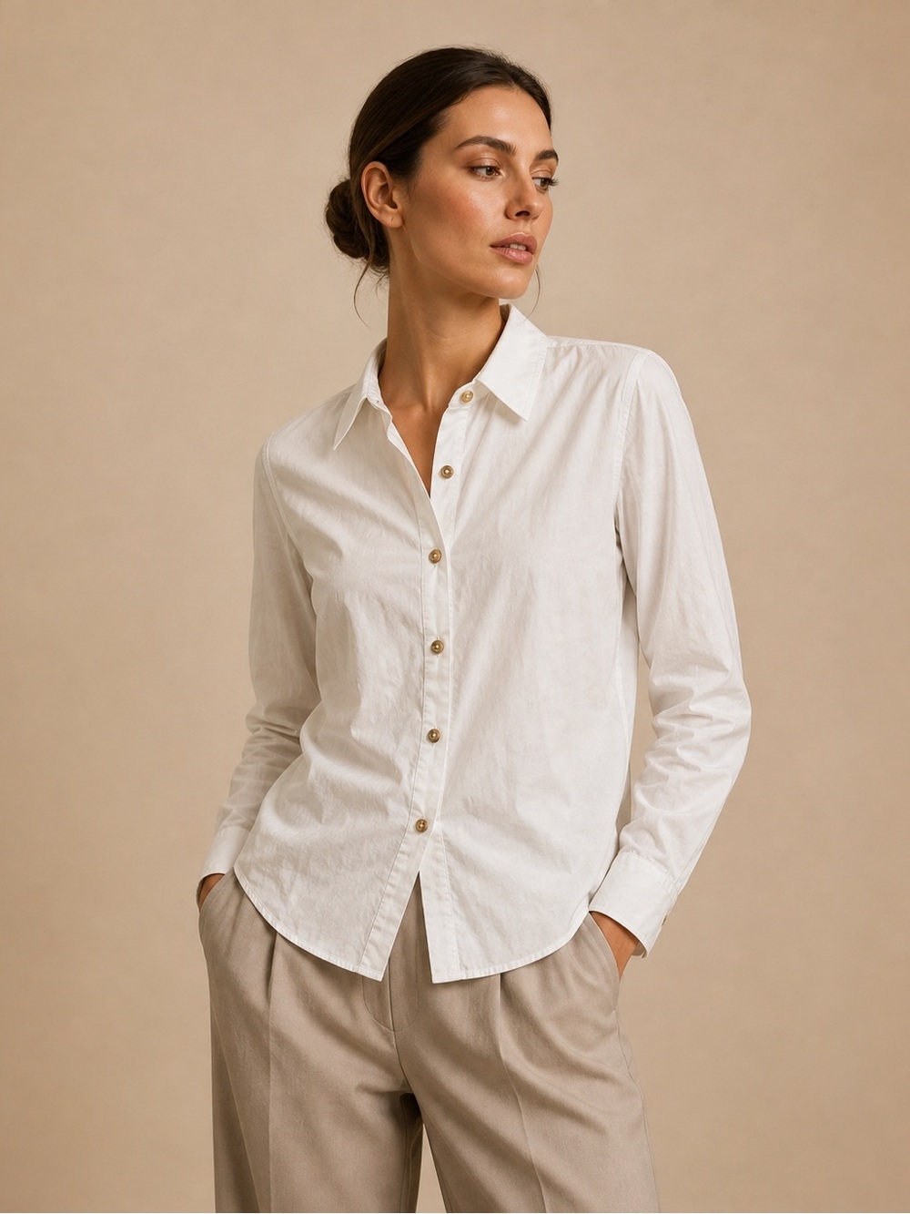 L’AGENCE White Button Down Shirt Women Small Luxury Designer Blouse Classic